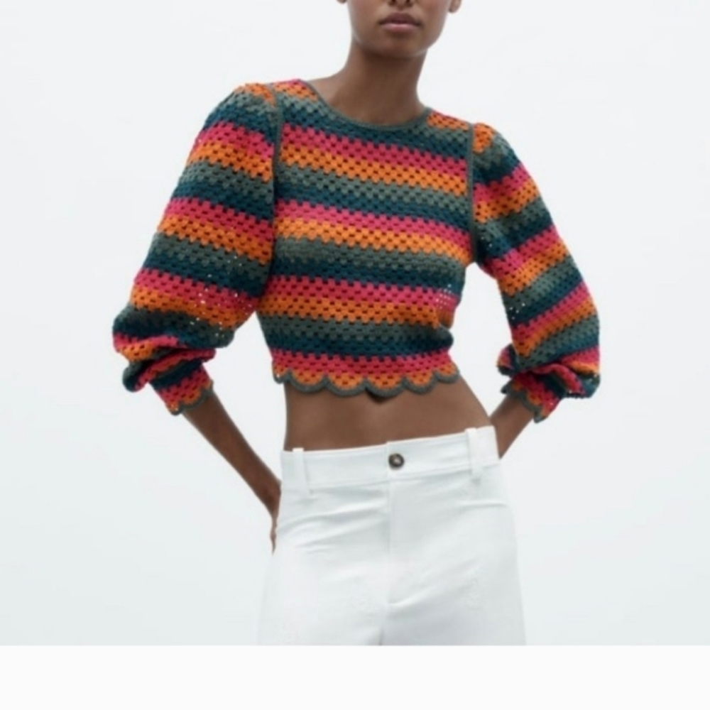 ZARA Open Back Crochet Knit Cropped Top